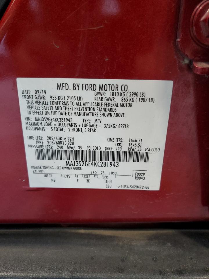 2019 Ford Ecosport Se VIN: MAJ3S2GE4KC281943 Lot: 57219385