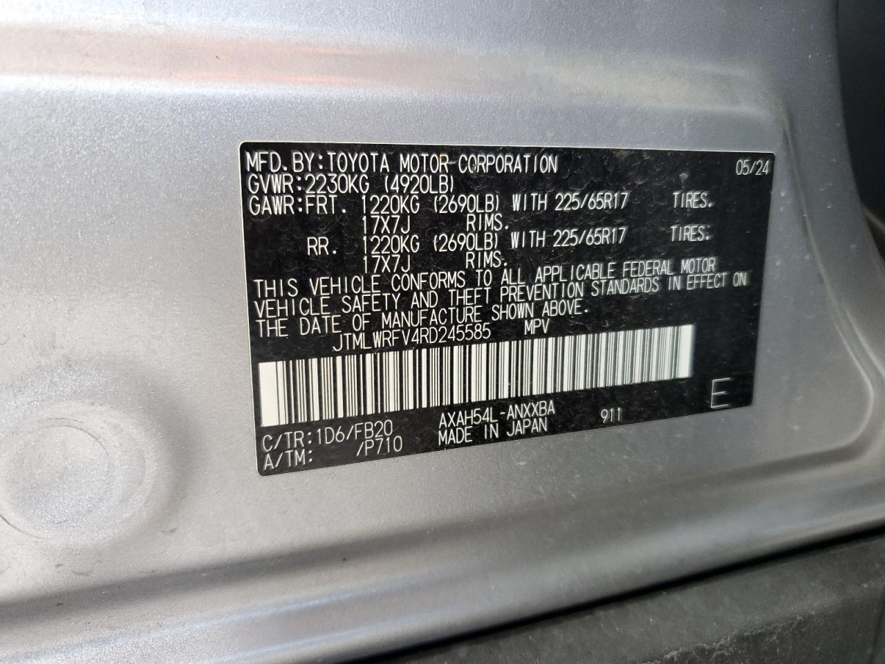 2024 Toyota Rav4 Le VIN: JTMLWRFV4RD245585 Lot: 57164465