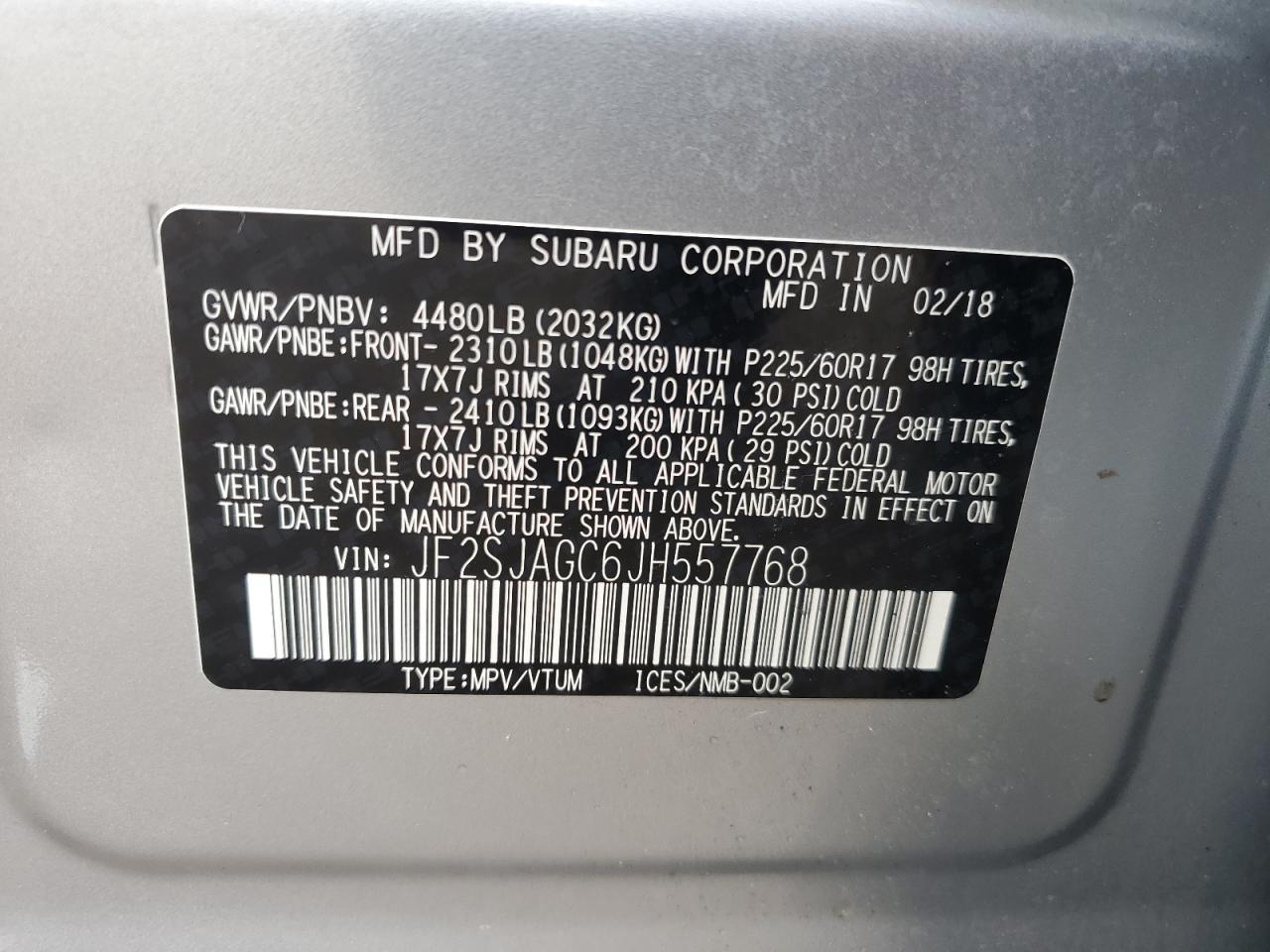 2018 Subaru Forester 2.5I Premium VIN: JF2SJAGC6JH557768 Lot: 56004015