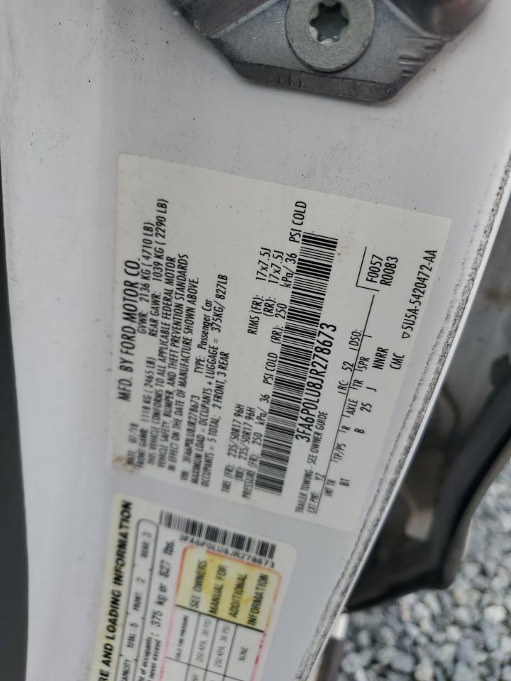 2018 Ford Fusion Se Hybrid VIN: 3FA6P0LU8JR278673 Lot: 54028205