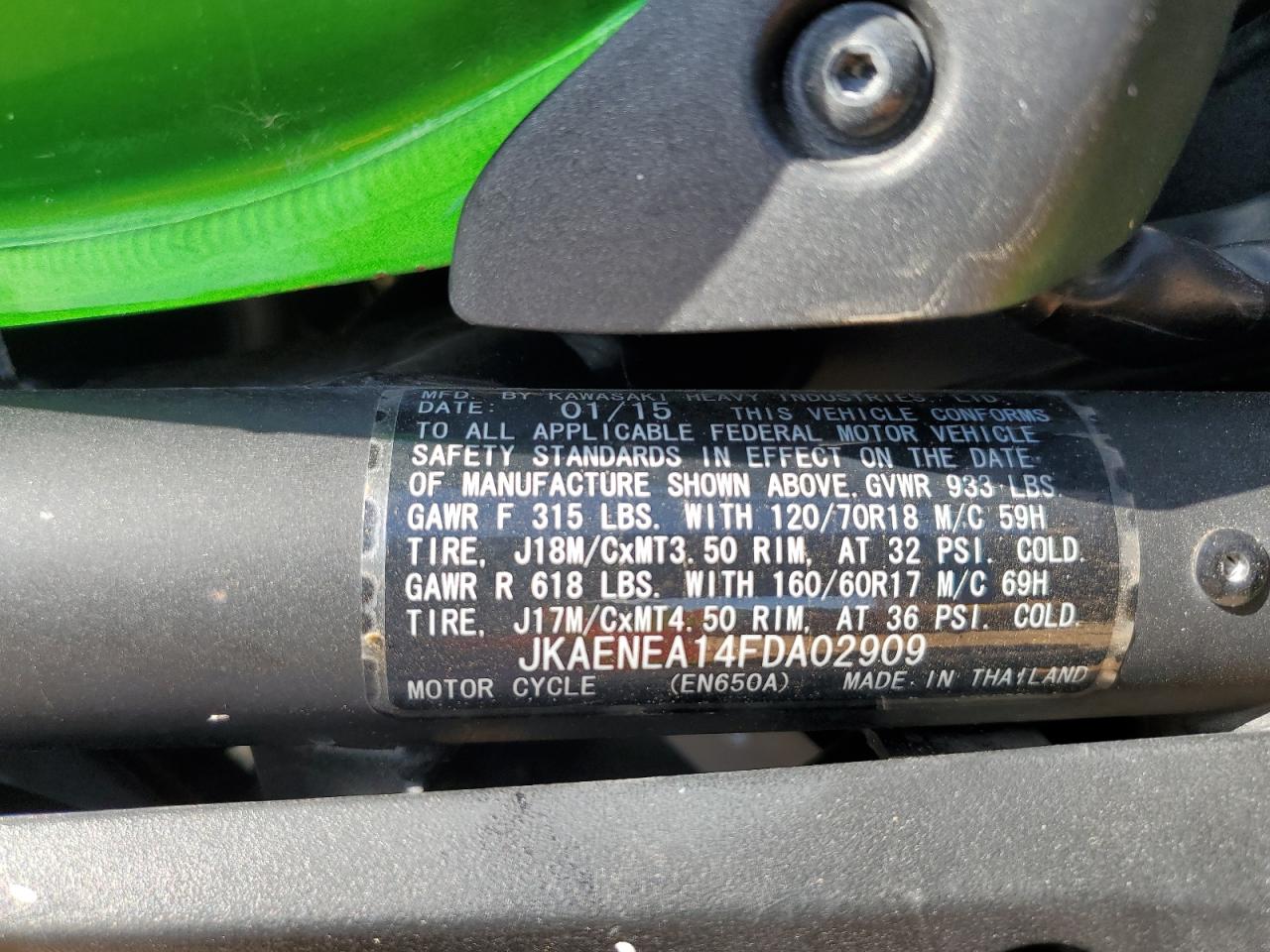 2015 Kawasaki En650 A VIN: JKAENEA14FDA02909 Lot: 56654255