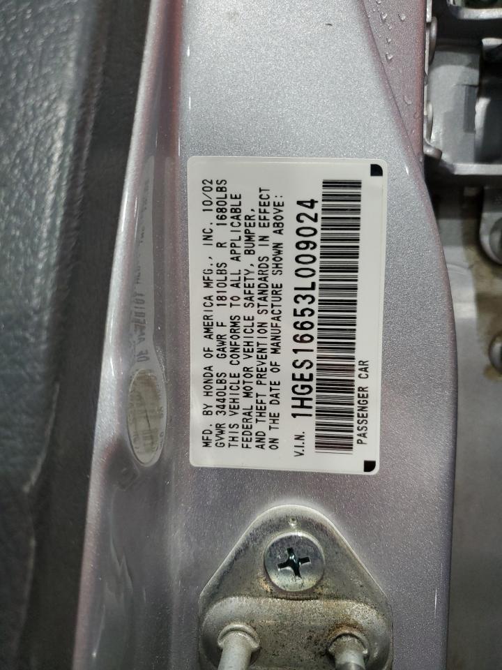 2003 Honda Civic Lx VIN: 1HGES16653L009024 Lot: 58995855