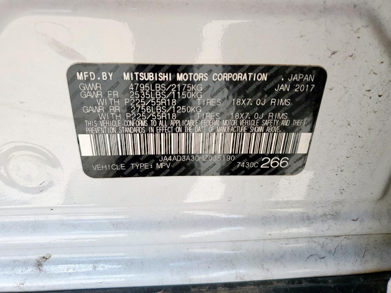 2017 Mitsubishi Outlander Se VIN: JA4AD3A30HZ035190 Lot: 56781345