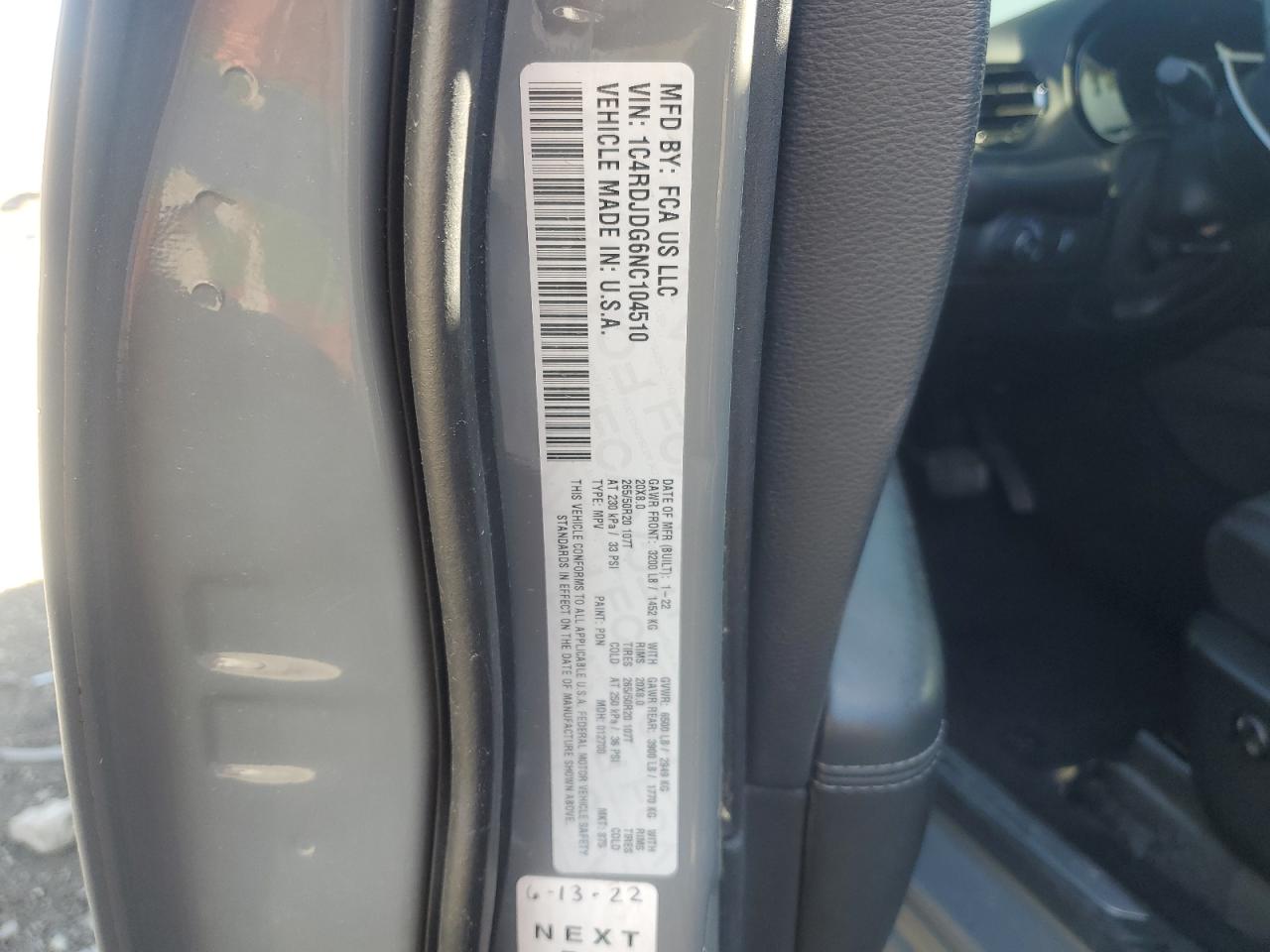 2022 Dodge Durango Gt VIN: 1C4RDJDG6NC104510 Lot: 57055685
