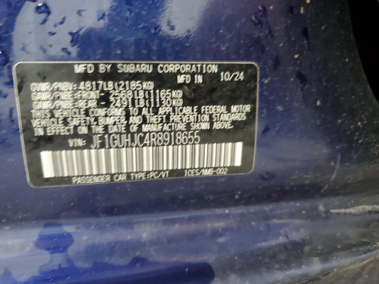 2024 Subaru Impreza Rs VIN: JF1GUHJC4R8918655 Lot: 59036065