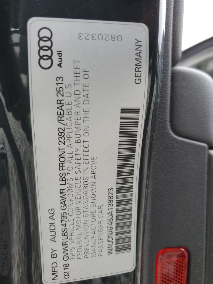 2018 Audi A4 Premium VIN: WAUDNAF48JA139823 Lot: 56099335