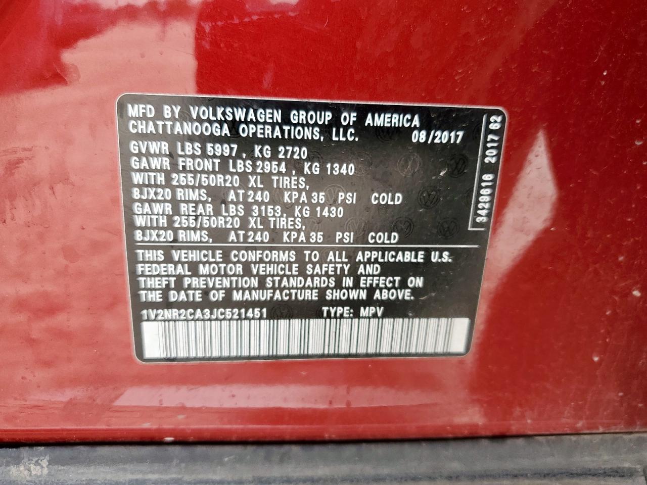 2018 Volkswagen Atlas Sel Premium VIN: 1V2NR2CA3JC521451 Lot: 56914555
