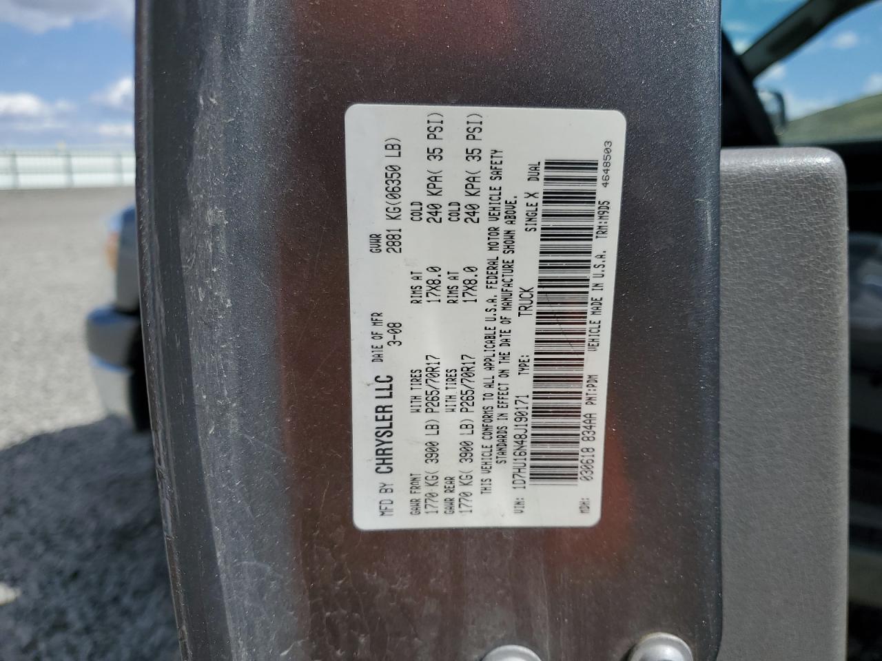 2008 Dodge Ram 1500 St VIN: 1D7HU16N48J190171 Lot: 57489795