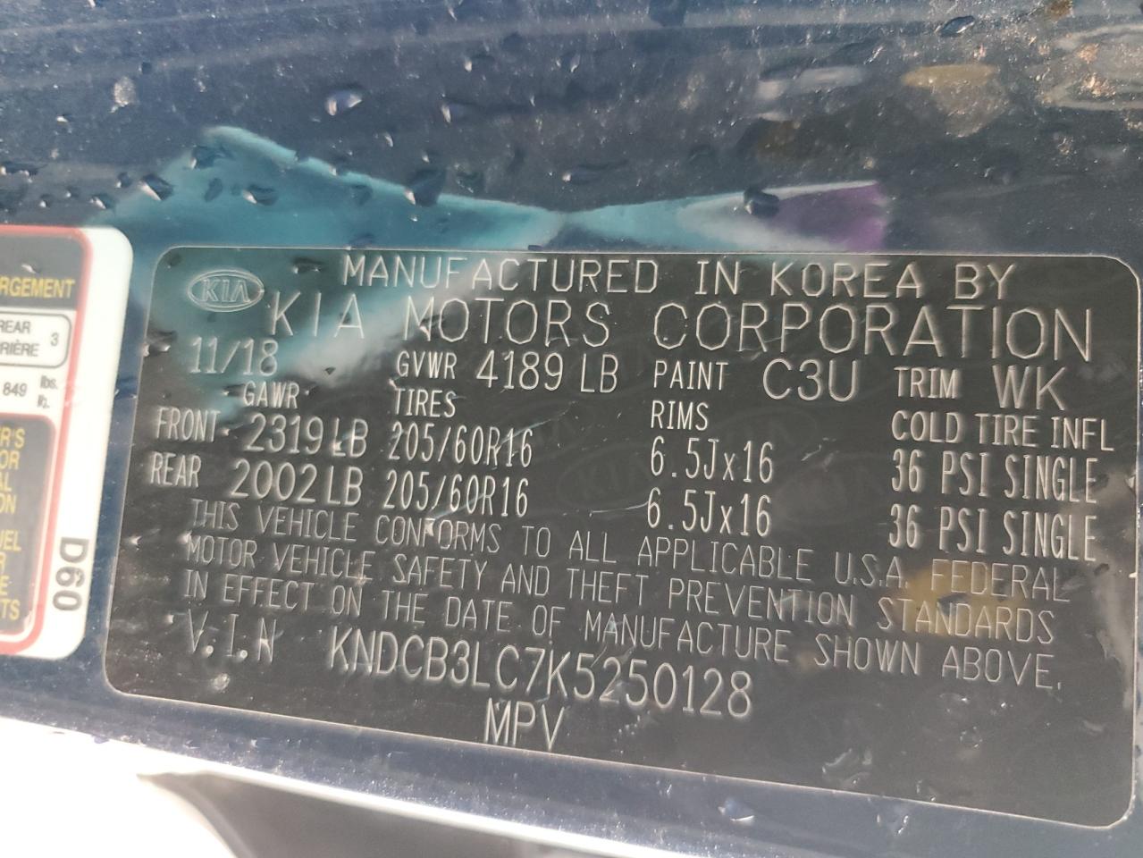 2019 Kia Niro Fe VIN: KNDCB3LC7K5250128 Lot: 56046885