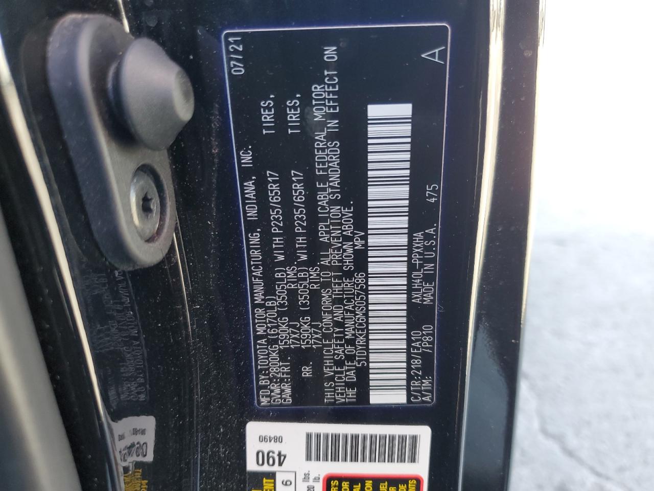 2021 Toyota Sienna Xle VIN: 5TDYRKEC6MS057586 Lot: 57302725