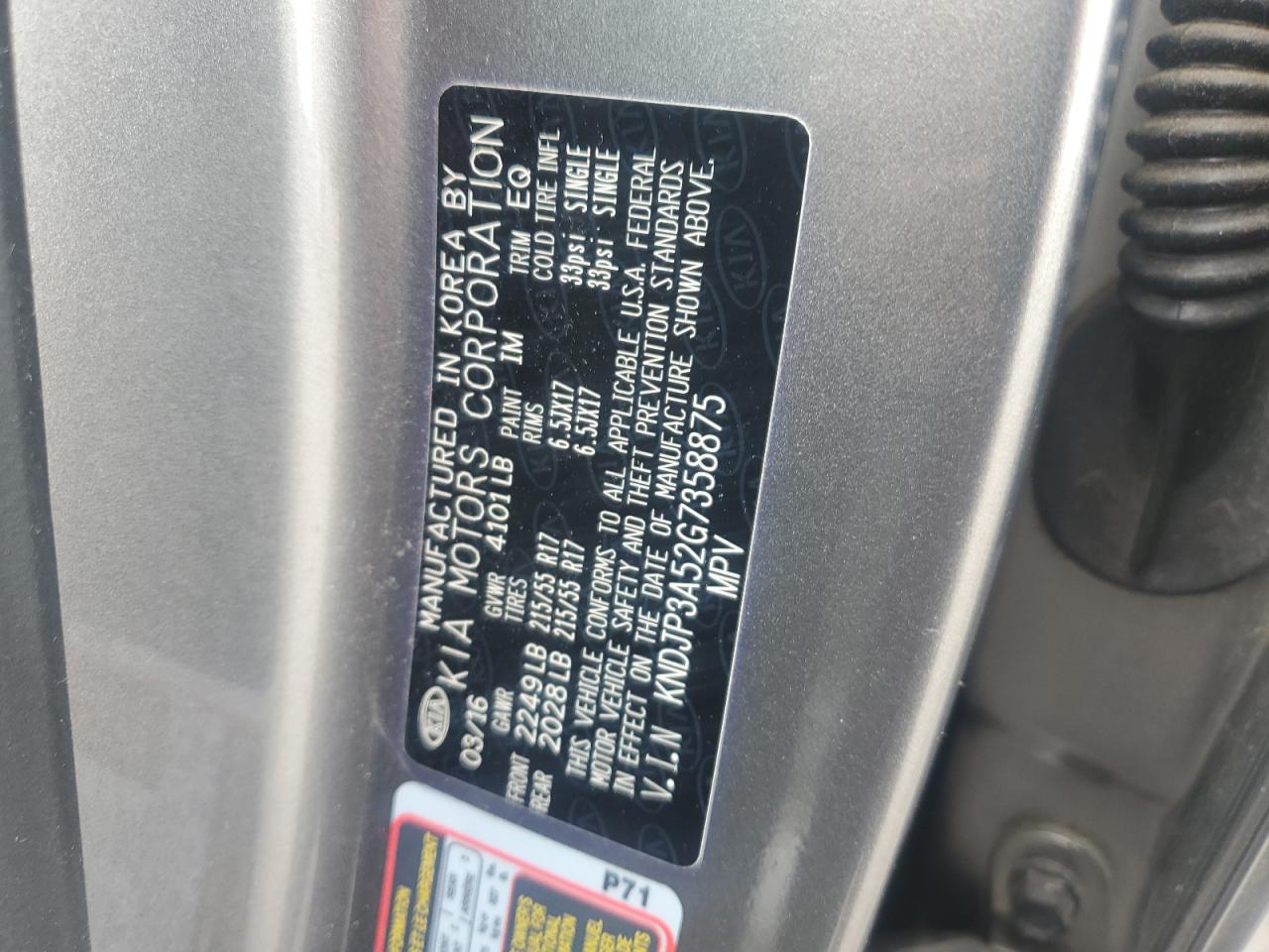 2016 Kia Soul + VIN: KNDJP3A52G7358875 Lot: 56971375