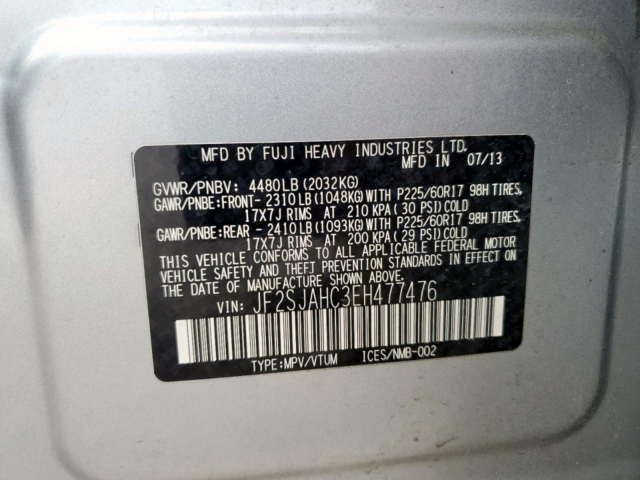 2014 Subaru Forester 2.5I Limited VIN: JF2SJAHC3EH477476 Lot: 57328445
