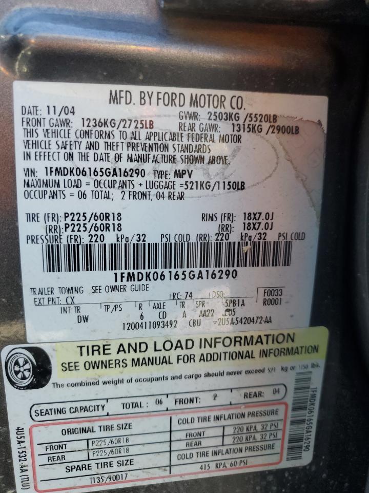 2005 Ford Freestyle Limited VIN: 1FMDK06165GA16290 Lot: 55596965