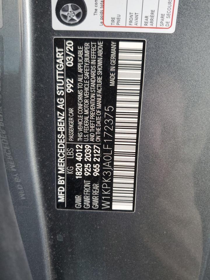 2020 Mercedes-Benz Slc 300 VIN: W1KPK3JA0LF172375 Lot: 56552705