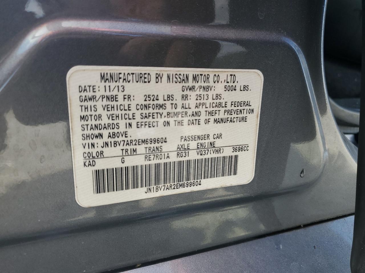 2014 Infiniti Q50 Base VIN: JN1BV7AR2EM699604 Lot: 56412565