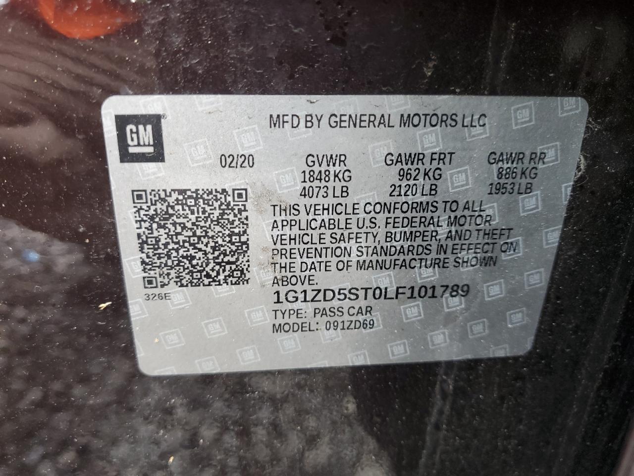 2020 Chevrolet Malibu Lt VIN: 1G1ZD5ST0LF101789 Lot: 57141585