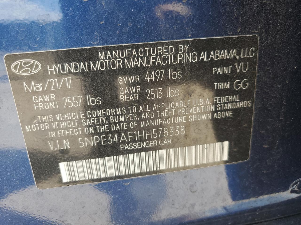 2017 Hyundai Sonata Sport VIN: 5NPE34AF1HH578338 Lot: 56401175