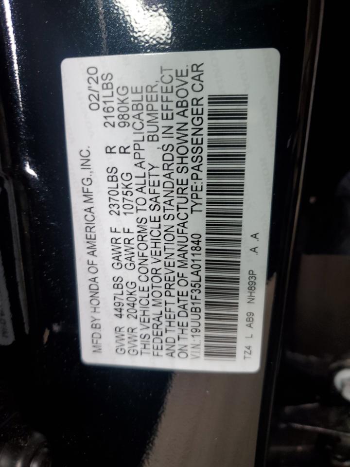 2020 Acura Tlx VIN: 19UUB1F35LA011840 Lot: 55678505