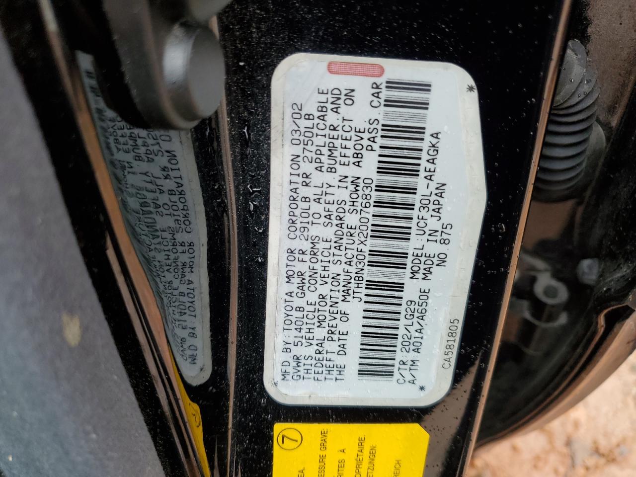 2002 Lexus Ls 430 VIN: JTHBN30FX20076830 Lot: 56328855