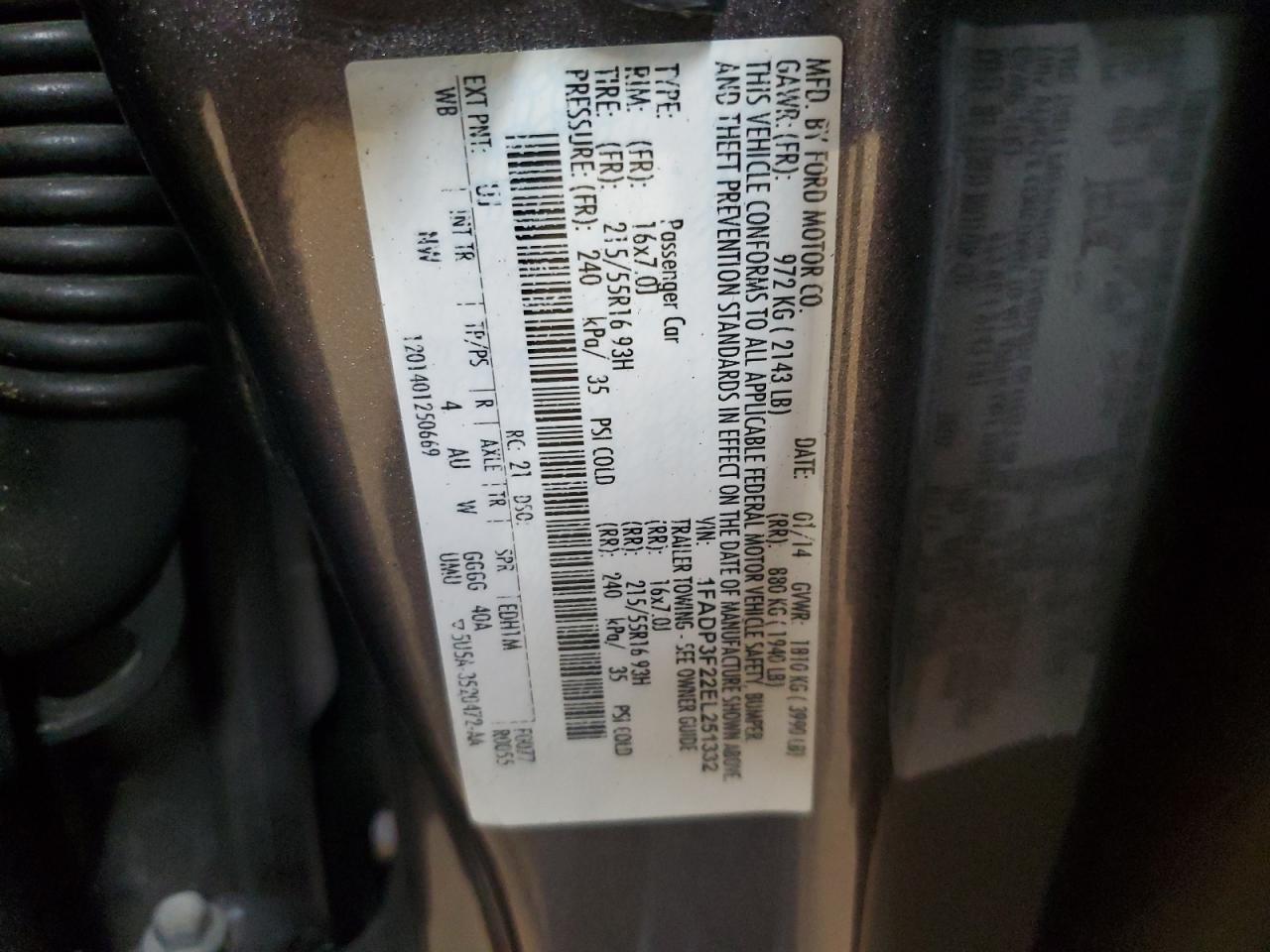 2014 Ford Focus Se VIN: 1FADP3F22EL251332 Lot: 55666005