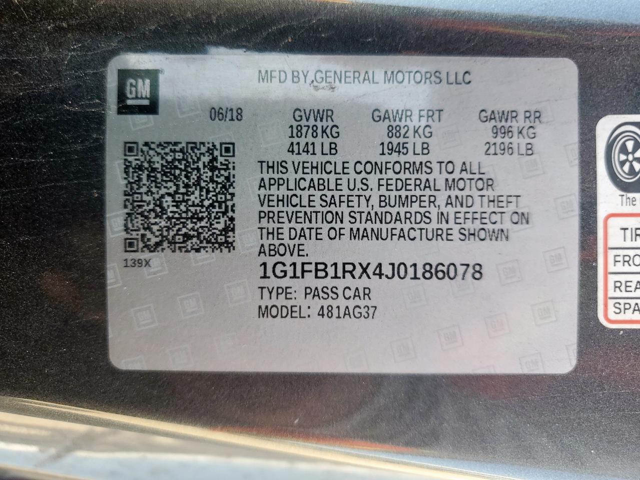 2018 Chevrolet Camaro Lt VIN: 1G1FB1RX4J0186078 Lot: 56783585