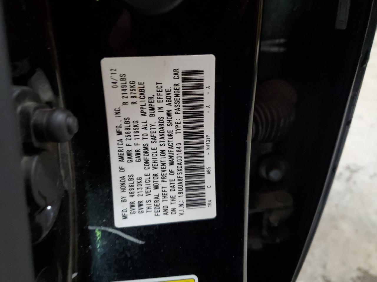 2012 Acura Tl VIN: 19UUA8F5XCA031840 Lot: 55850355
