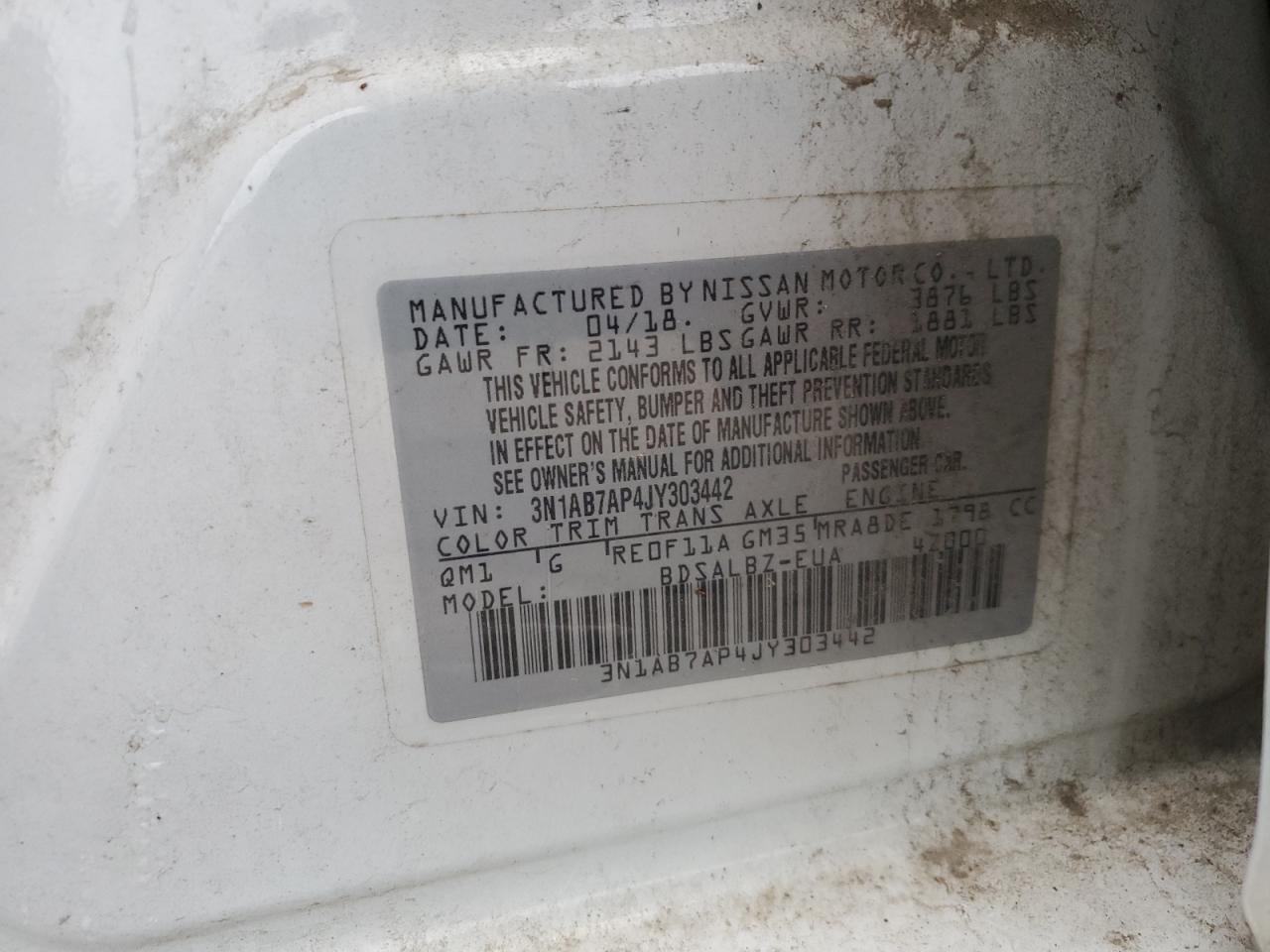 2018 Nissan Sentra S VIN: 3N1AB7AP4JY303X42 Lot: 55961625