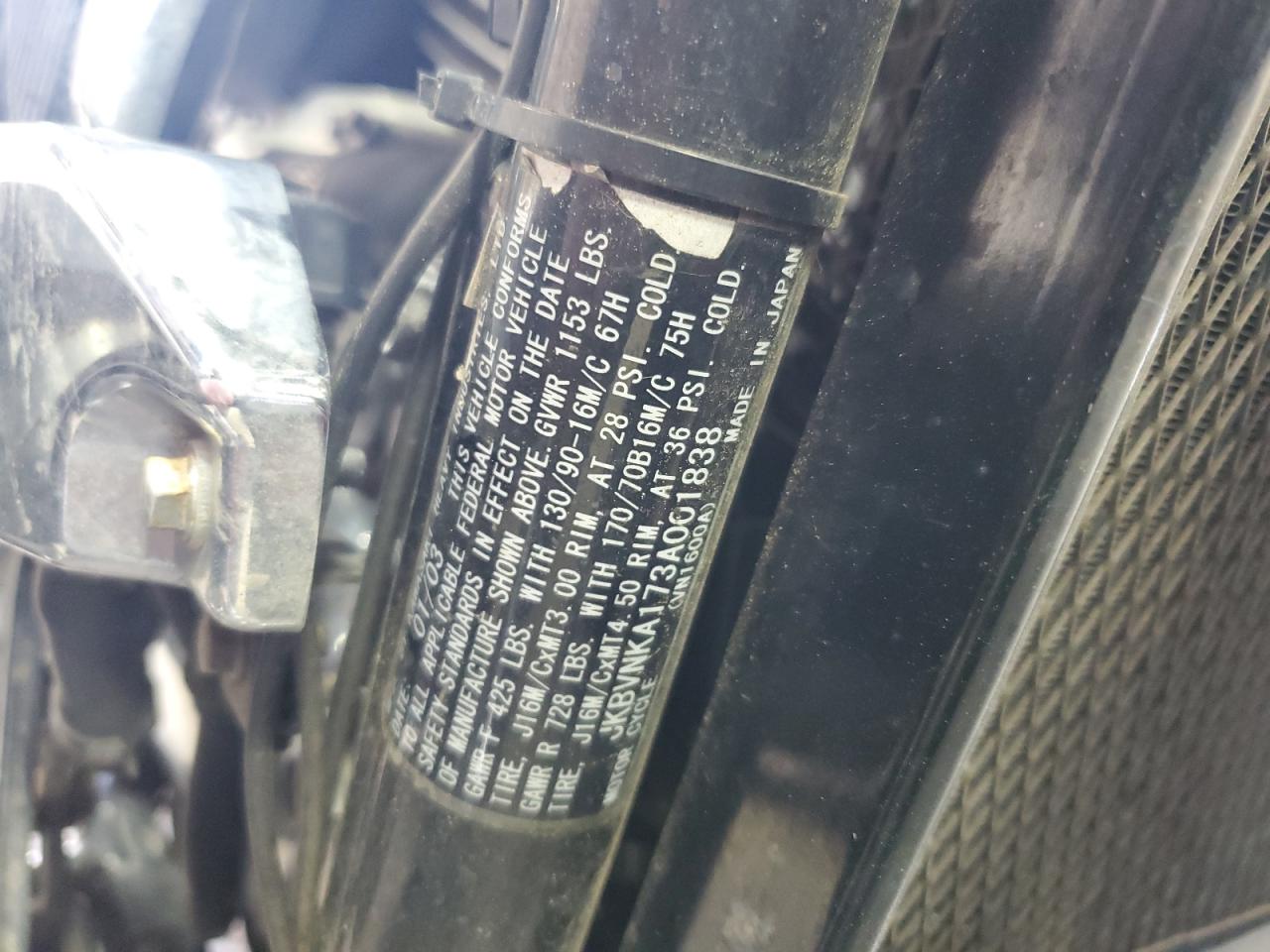 2003 Kawasaki Vn1600 A1 VIN: JKBVNKA173A001838 Lot: 56999565