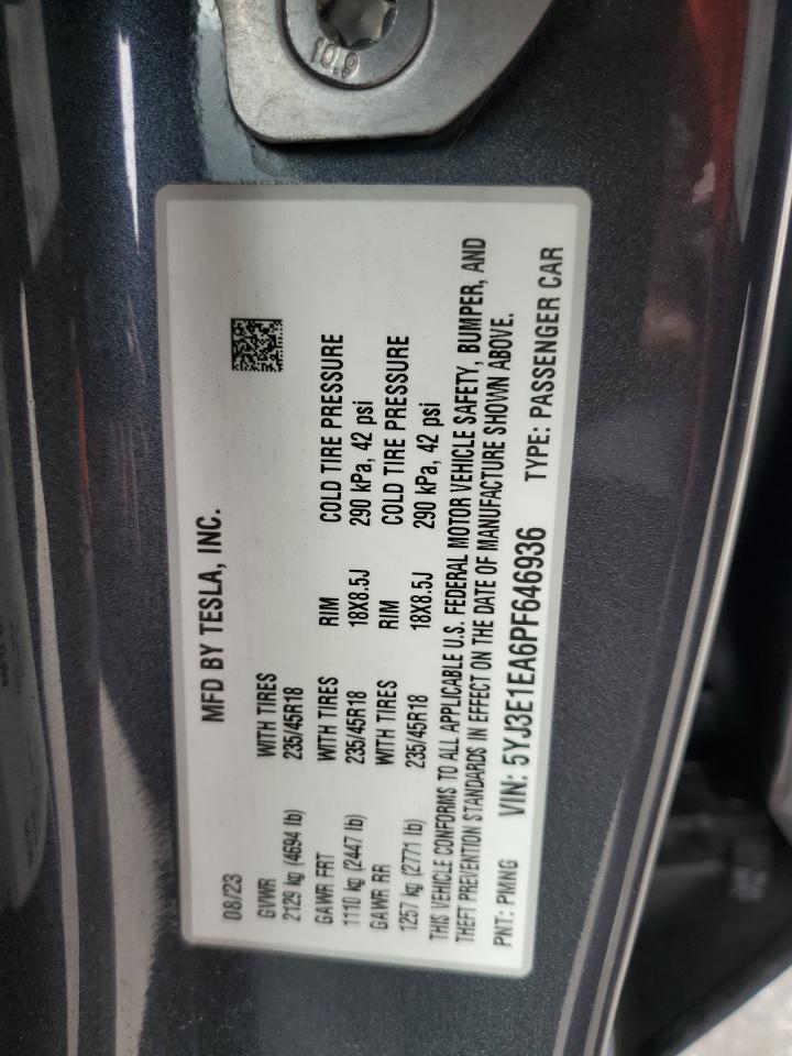 2023 Tesla Model 3 VIN: 5YJ3E1EA6PF646936 Lot: 58268755