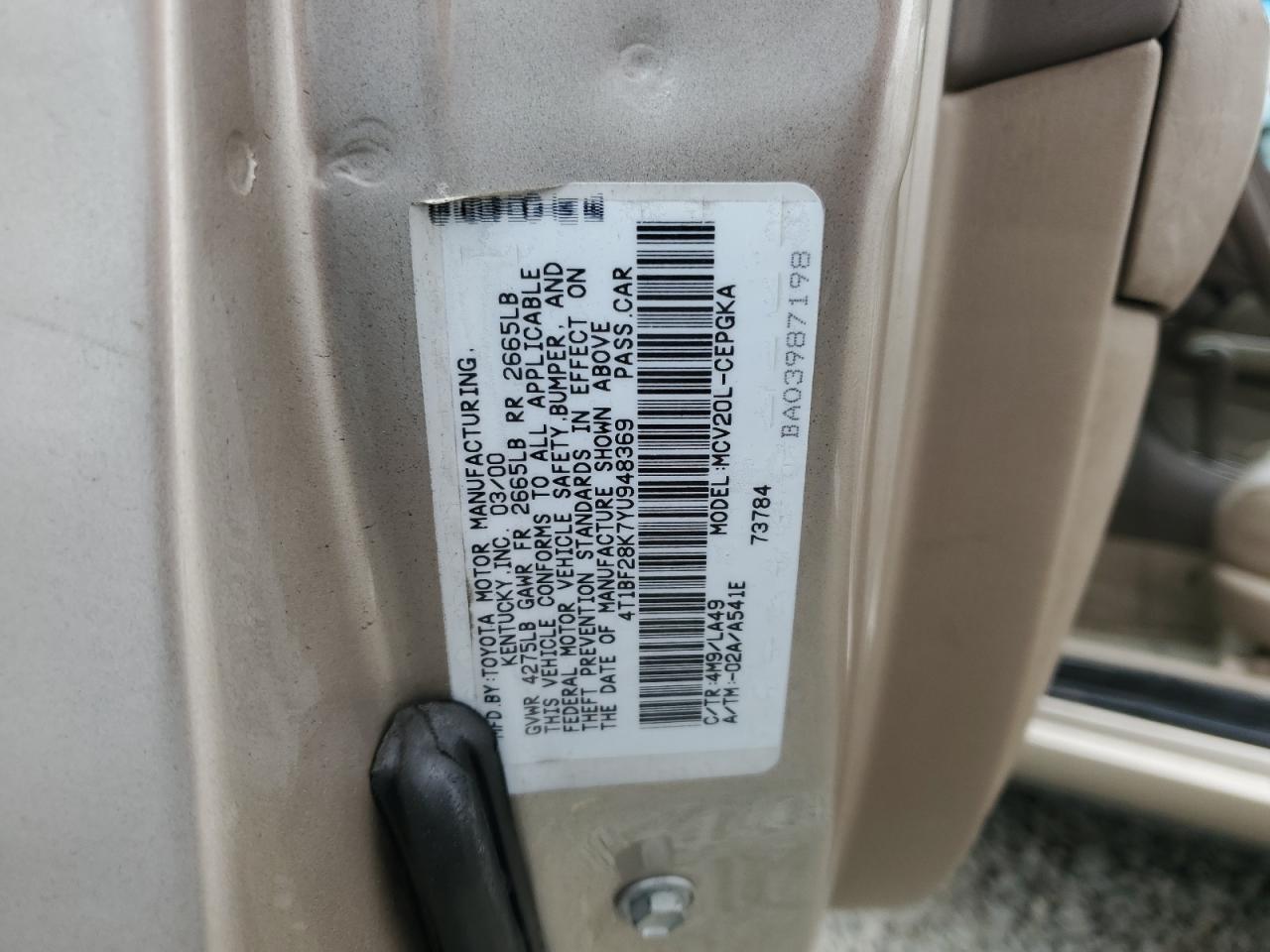 2000 Toyota Camry Le VIN: 4T1BF28K7YU948369 Lot: 58549615