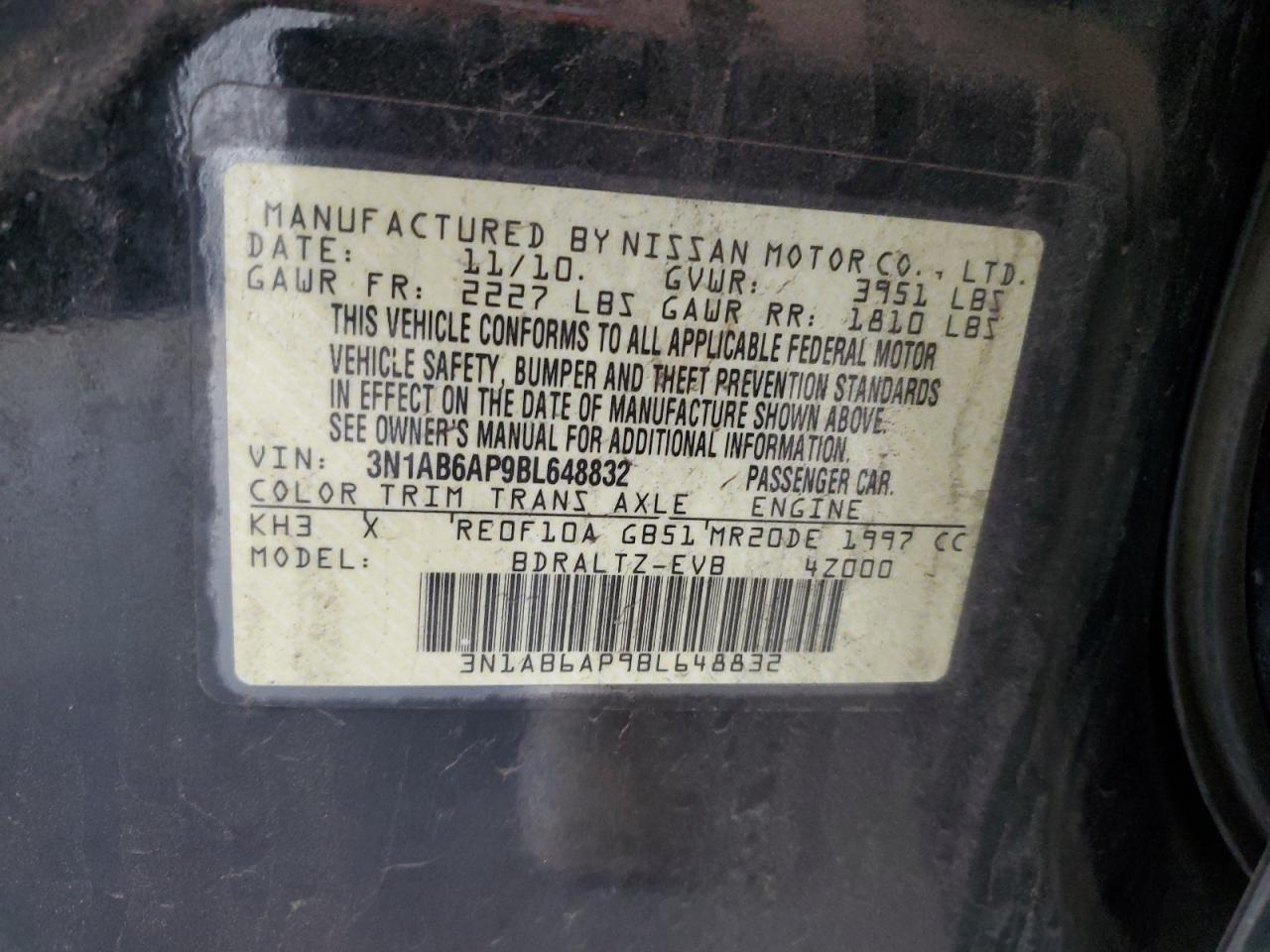 2011 Nissan Sentra 2.0 VIN: 3N1AB6AP9BL648832 Lot: 56513515