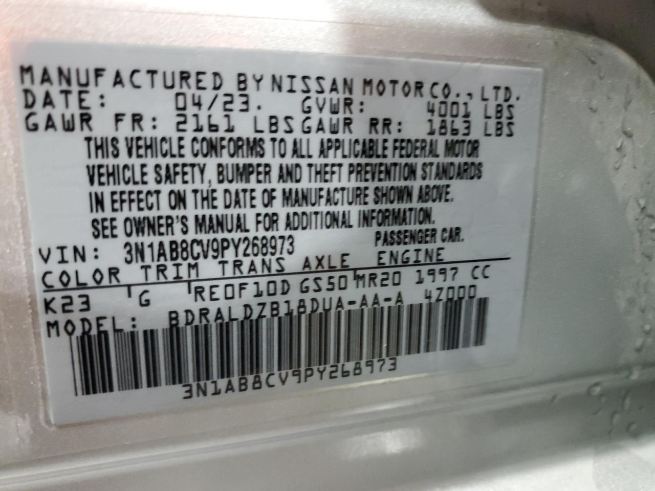 2023 Nissan Sentra Sv VIN: 3N1AB8CV9PY268973 Lot: 56231895