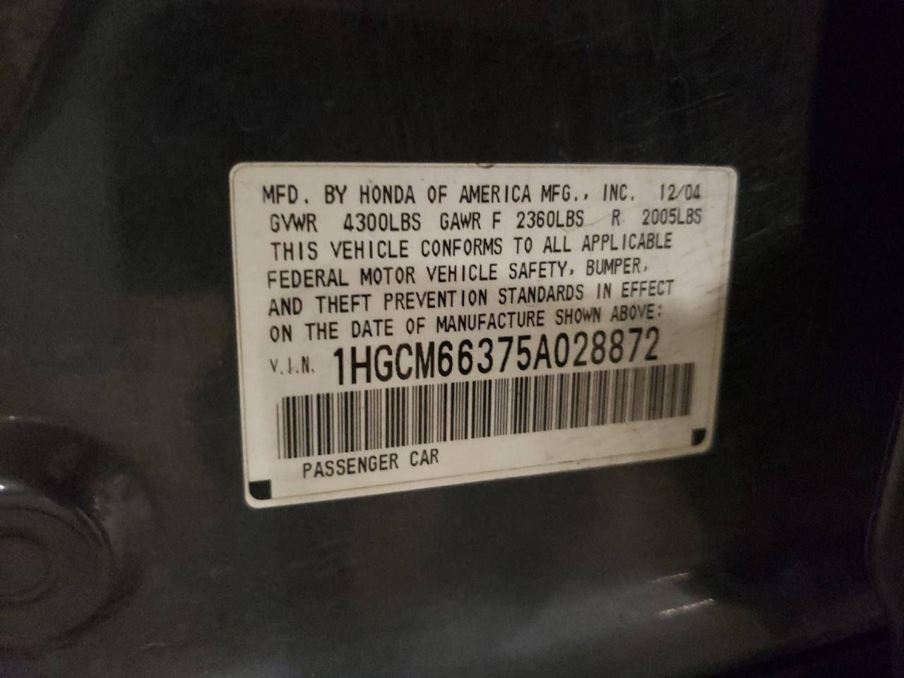 2005 Honda Accord Lx VIN: 1HGCM66375A028872 Lot: 56925495