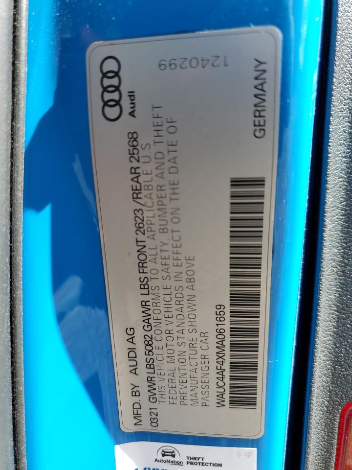 2021 Audi S4 Prestige VIN: WAUC4AF4XMA061659 Lot: 57350765