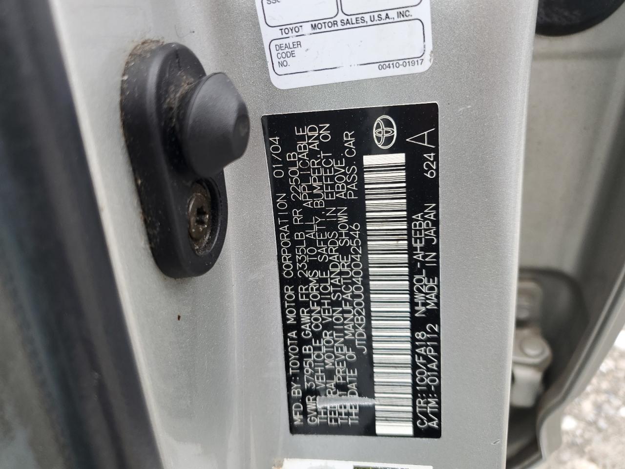 2004 Toyota Prius VIN: JTDKB20U040042546 Lot: 56381155