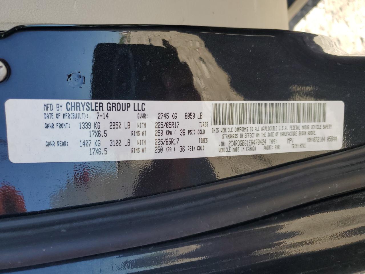 2014 Dodge Grand Caravan Se VIN: 2C4RDGBG1ER478424 Lot: 57183865