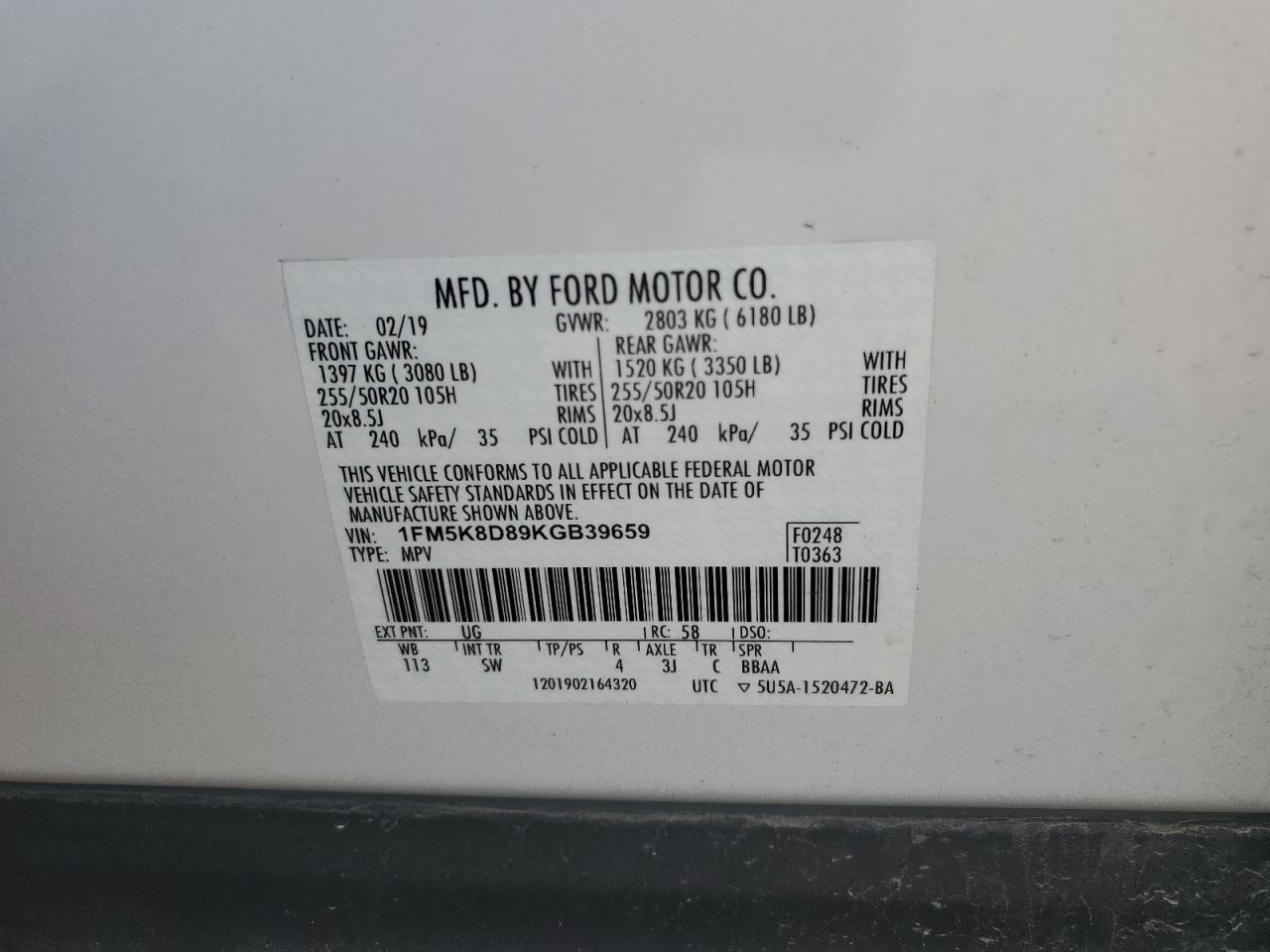 2019 Ford Explorer Xlt VIN: 1FM5K8D89KGB39659 Lot: 56529375