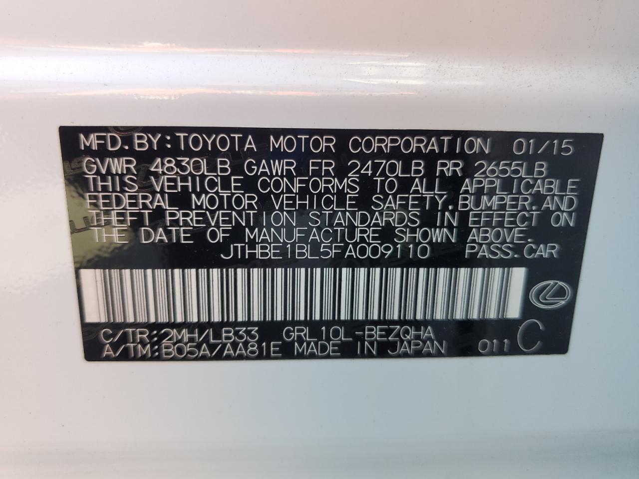 2015 Lexus Gs 350 VIN: JTHBE1BL5FA009110 Lot: 56982595