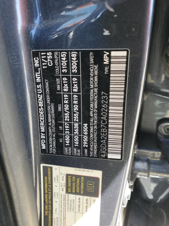 2012 Mercedes-Benz Ml 350 Bluetec VIN: 4JGDA2EB7CA026237 Lot: 56520935
