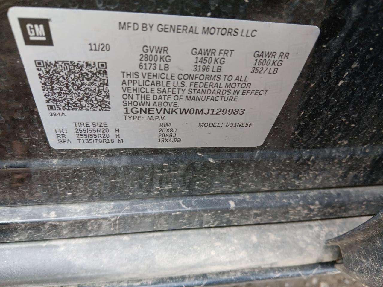 2021 Chevrolet Traverse High Country VIN: 1GNEVNKW0MJ129983 Lot: 58673765
