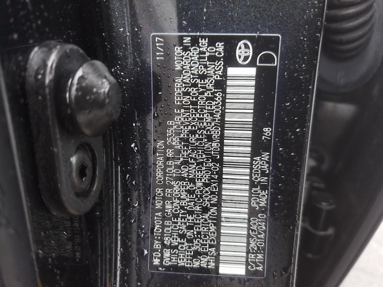 2017 Toyota Mirai VIN: JTDBVRBD7HA003661 Lot: 56631785