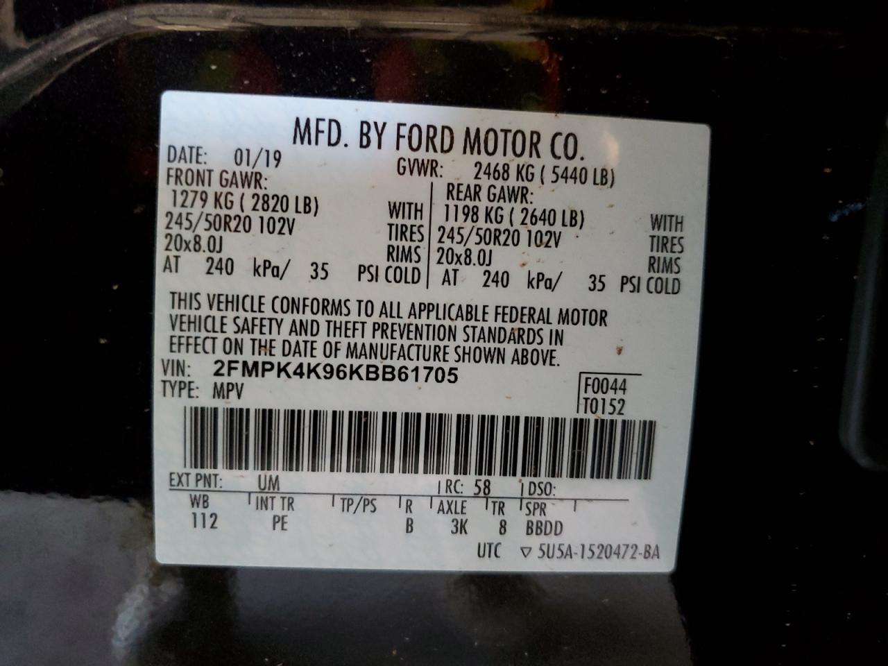 2019 Ford Edge Titanium VIN: 2FMPK4K96KBB61705 Lot: 55640545