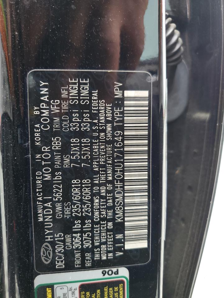 2017 Hyundai Santa Fe Se VIN: KM8SMDHF0HU171649 Lot: 57346875