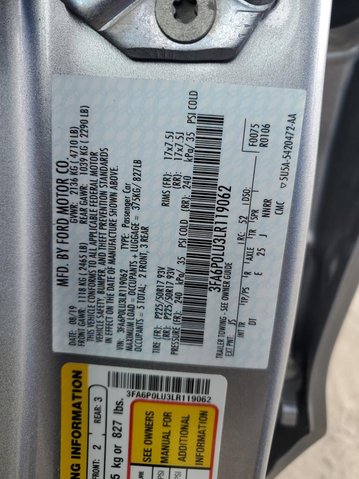 2020 Ford Fusion Se VIN: 3FA6P0LU3LR119062 Lot: 54023725