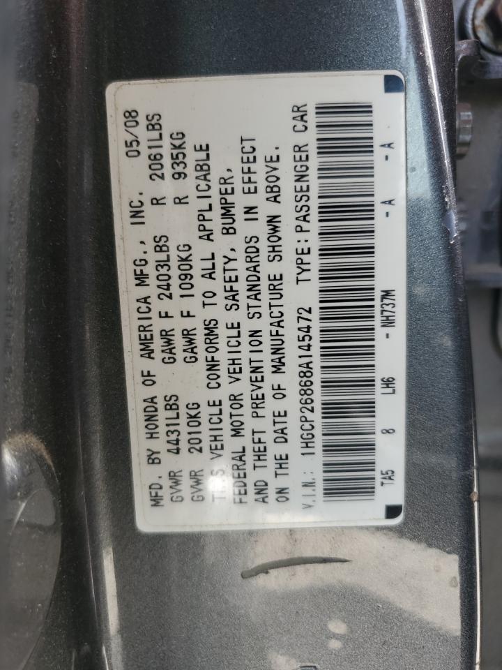 2008 Honda Accord Exl VIN: 1HGCP26868A145472 Lot: 55995185