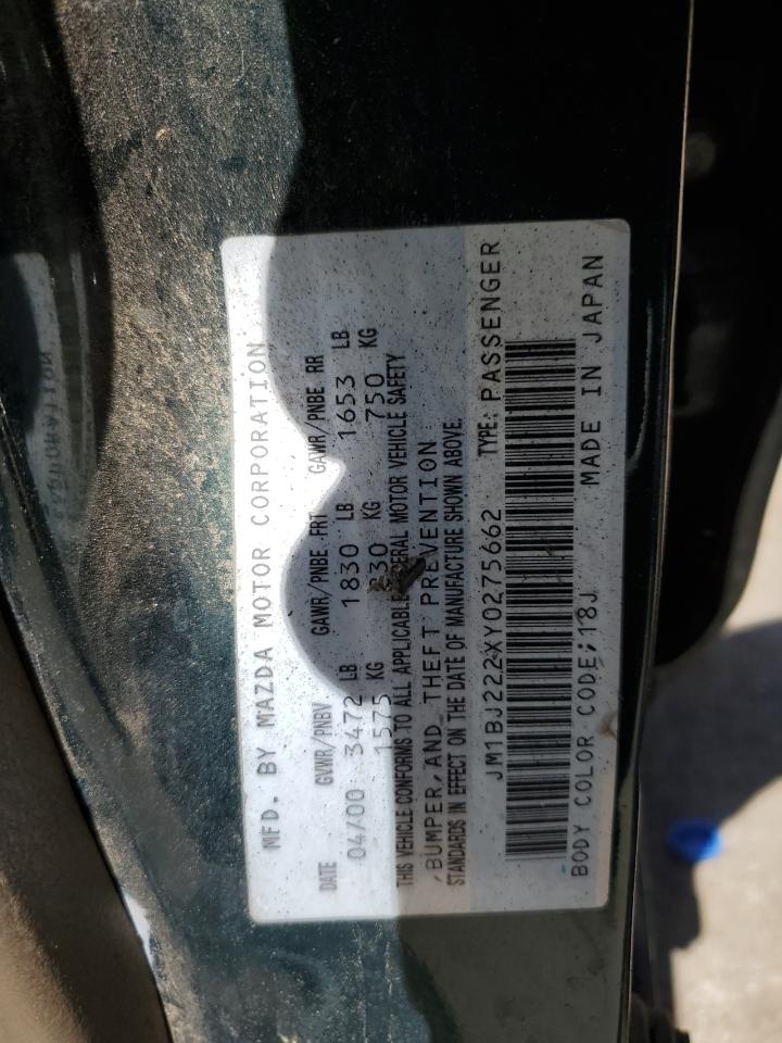 2000 Mazda Protege Dx VIN: JM1BJ222XY0275662 Lot: 57160195