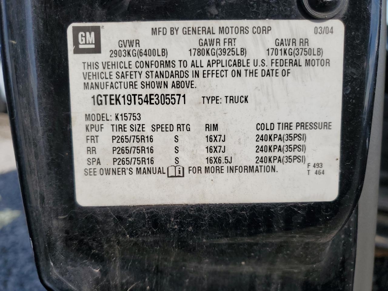 2004 GMC New Sierra K1500 VIN: 1GTEK19T54E305571 Lot: 56954375