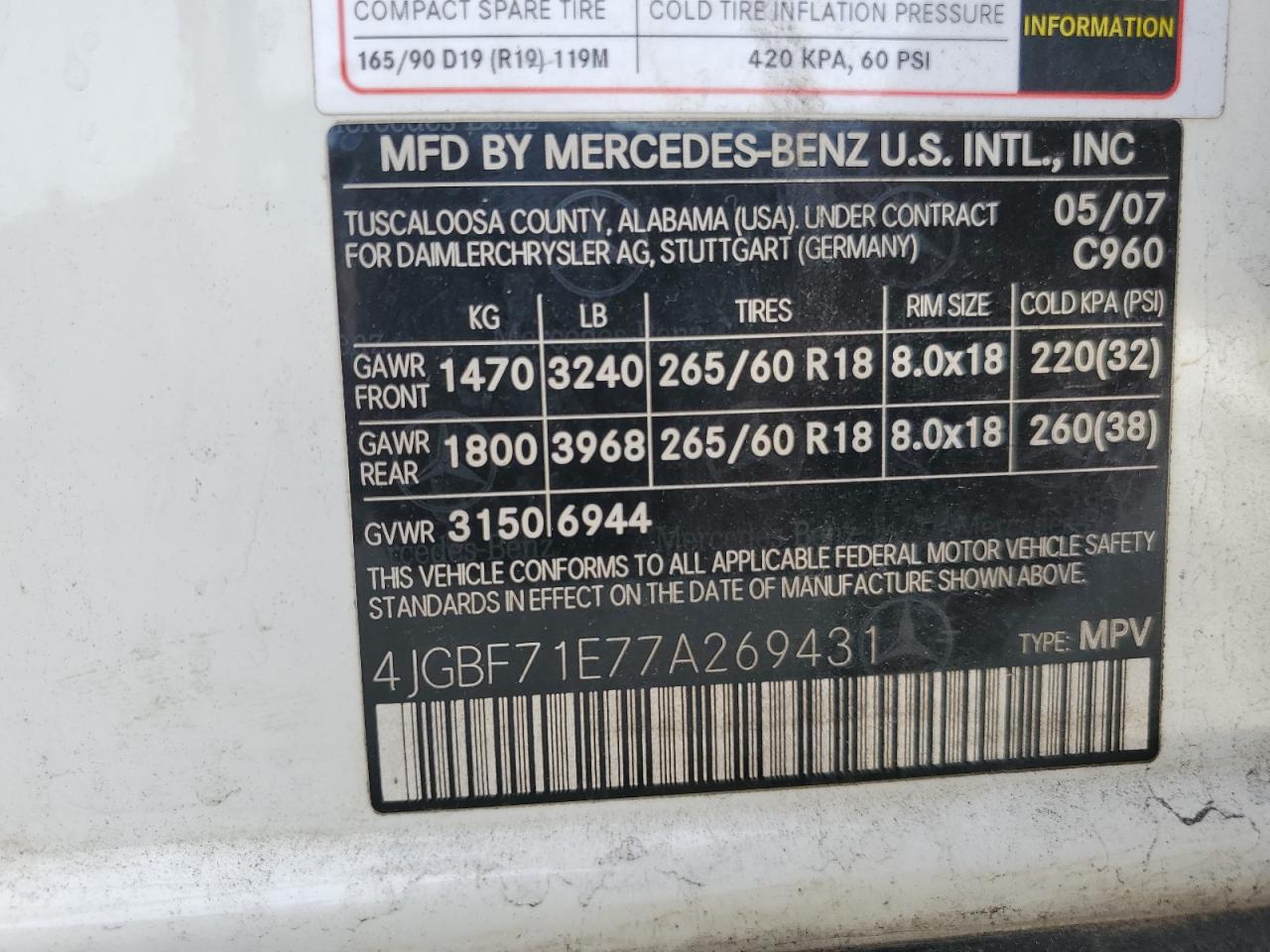 2007 Mercedes-Benz Gl 450 4Matic VIN: 4JGBF71E77A269431 Lot: 57346765