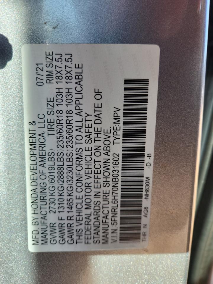 2022 Honda Odyssey Exl VIN: 5FNRL6H70NB031602 Lot: 58668085