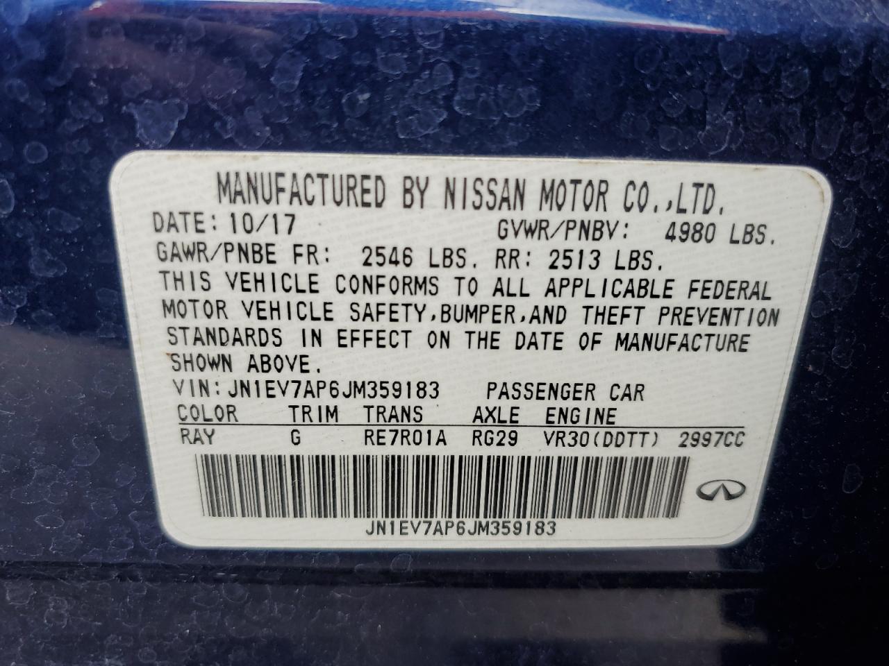 2018 Infiniti Q50 Luxe VIN: JN1EV7AP6JM359183 Lot: 56747975